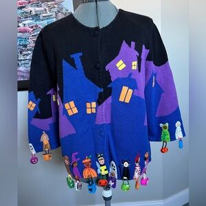Vintage Rare Michael Simon XL Halloween Sweater Cardigan Trick Or Treaters,